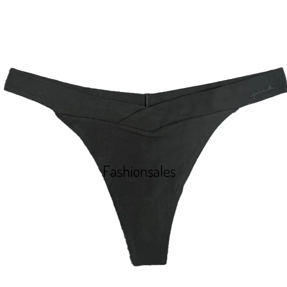 Victorias Secret Pink Soft Cotton Thong Panty Script Logo Black